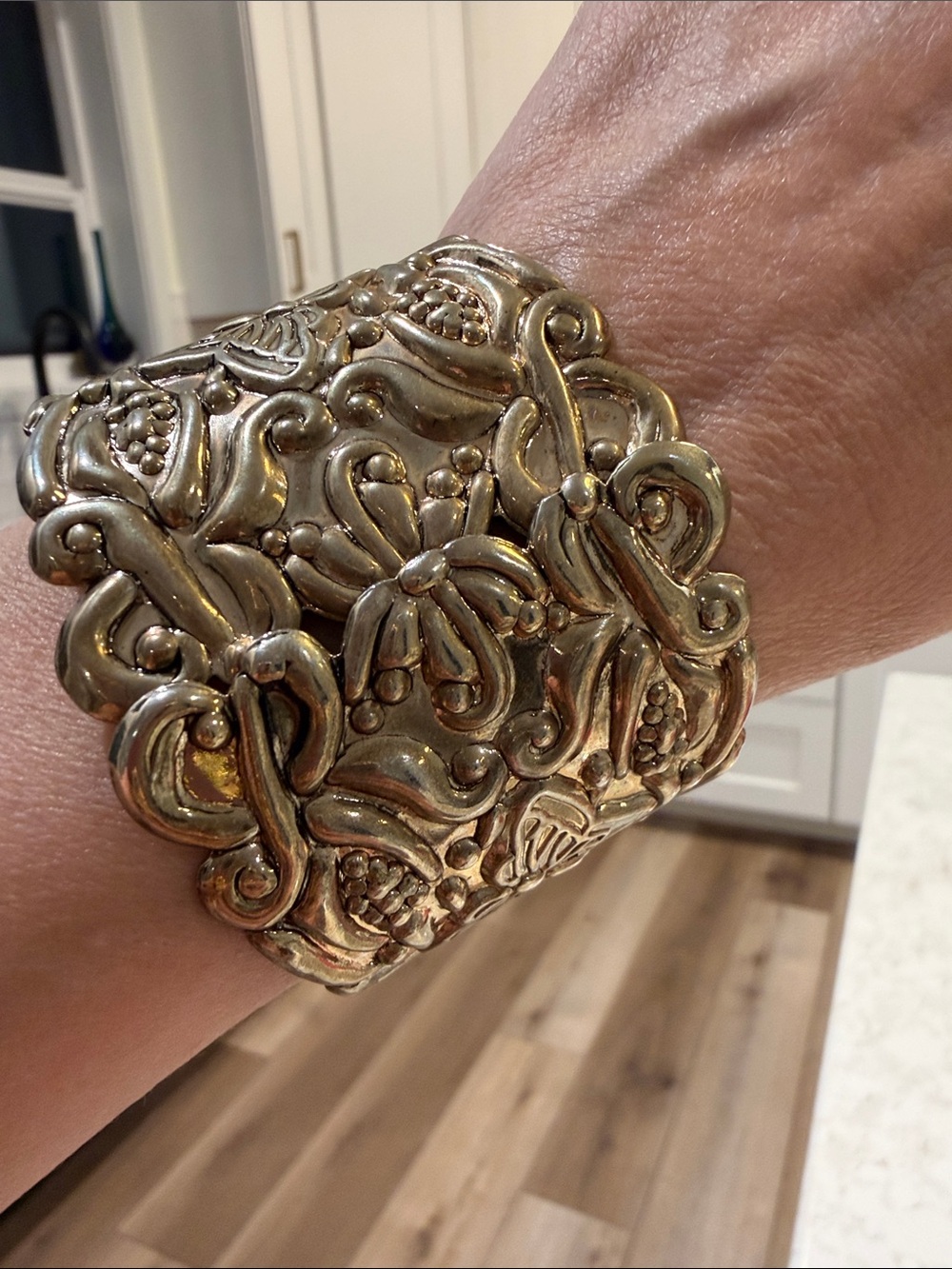Intricate Gold-Tone Floral Cuff Watch Bracelet - Women Accessories